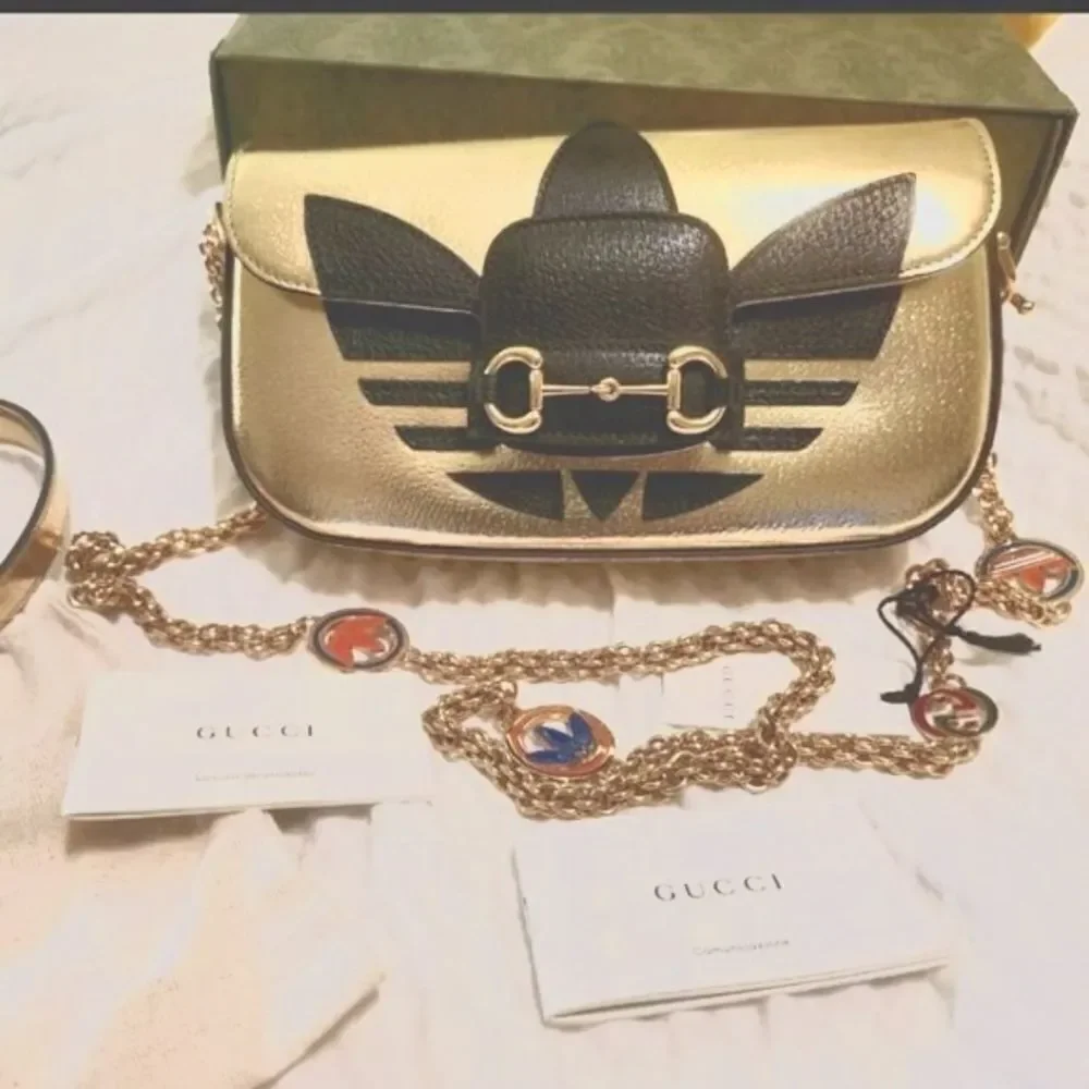 BNIB Ltd.Ed. GUCCI x ADIDAS Gold Metallic Leather Handbag #722009520981 $4250